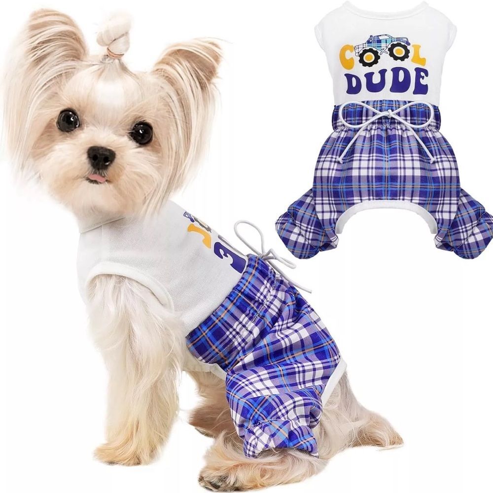 NWT Cool Dude Plaid Overalls Dog Outfit | Size XL & XXL